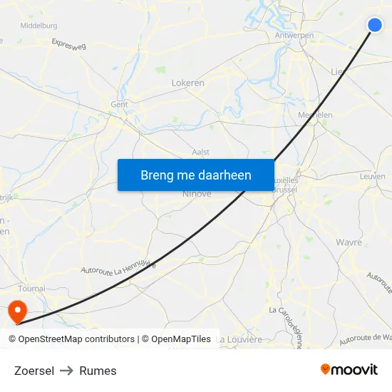 Zoersel to Rumes map