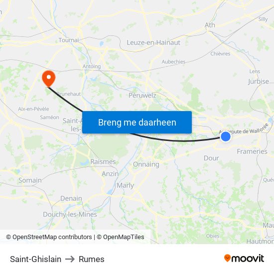 Saint-Ghislain to Rumes map