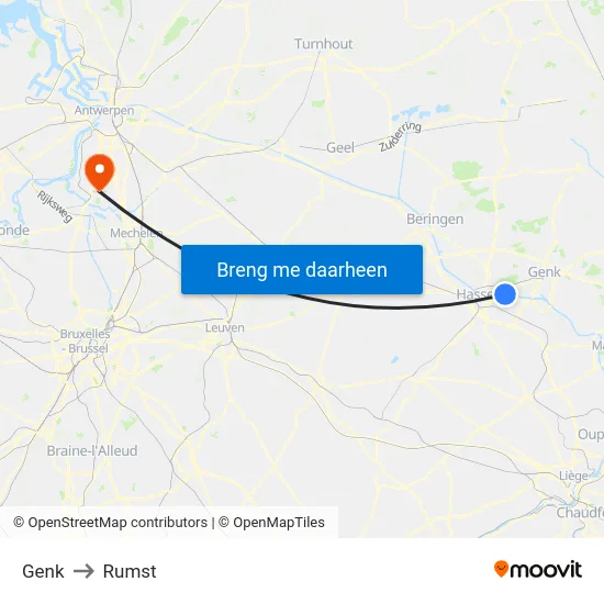 Genk to Rumst map