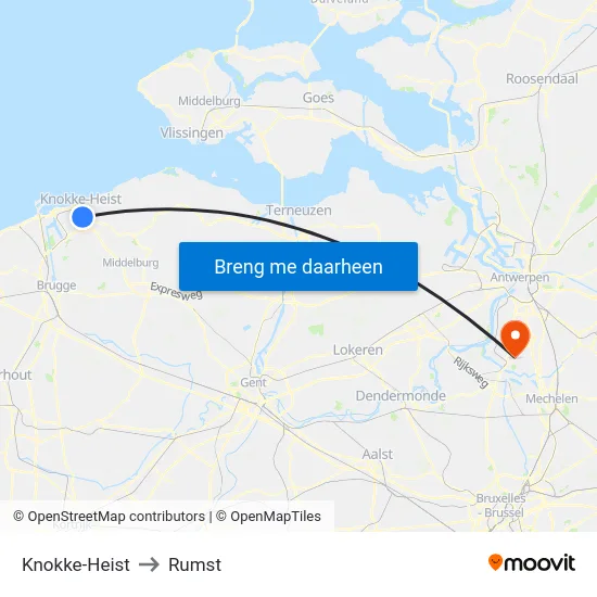 Knokke-Heist to Rumst map