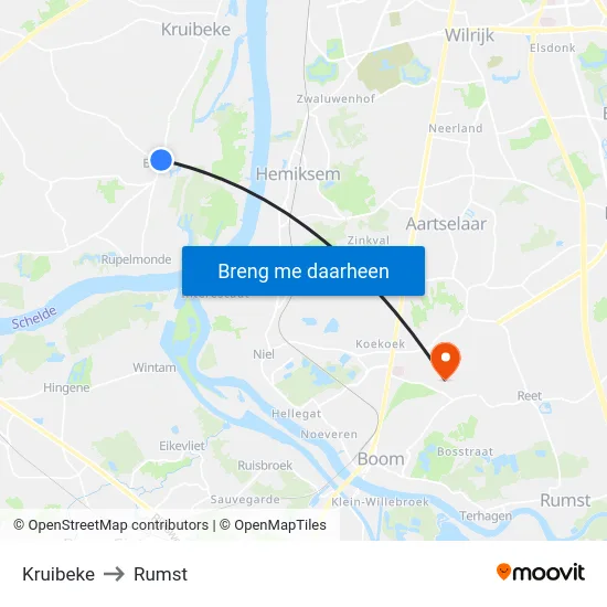 Kruibeke to Rumst map