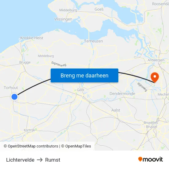 Lichtervelde to Rumst map