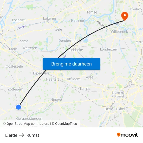 Lierde to Rumst map