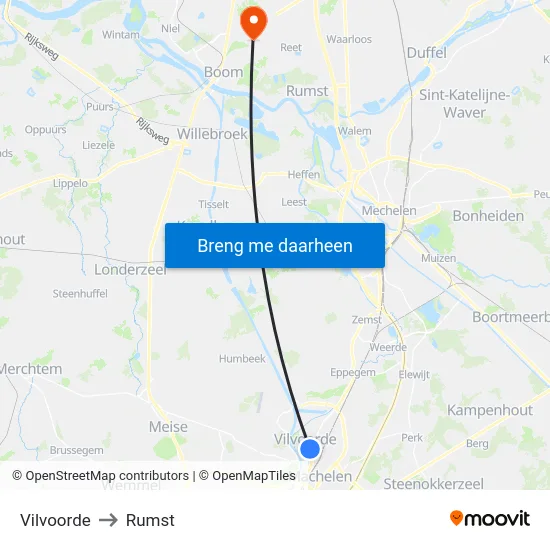 Vilvoorde to Rumst map