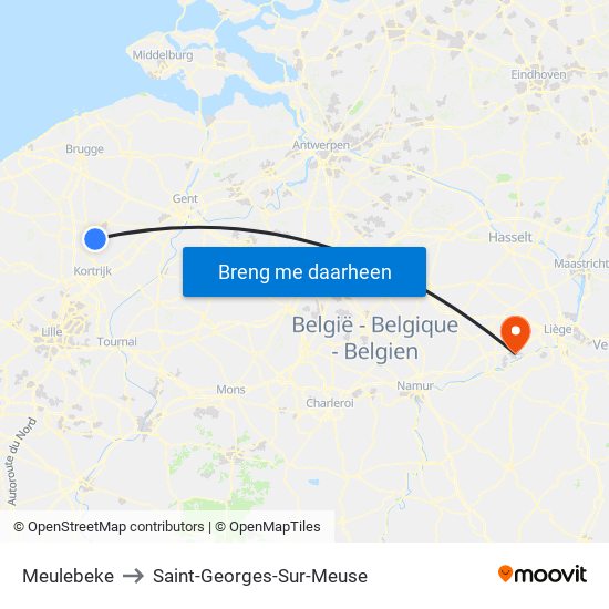 Meulebeke to Saint-Georges-Sur-Meuse map