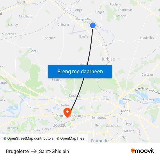 Brugelette to Saint-Ghislain map