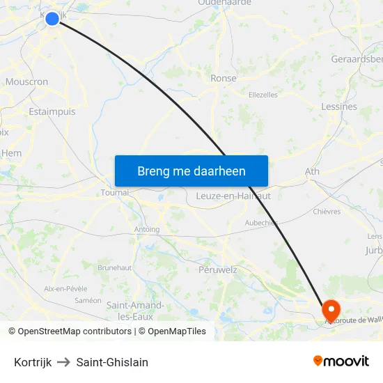 Kortrijk to Saint-Ghislain map