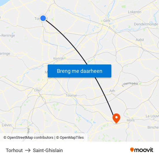 Torhout to Saint-Ghislain map