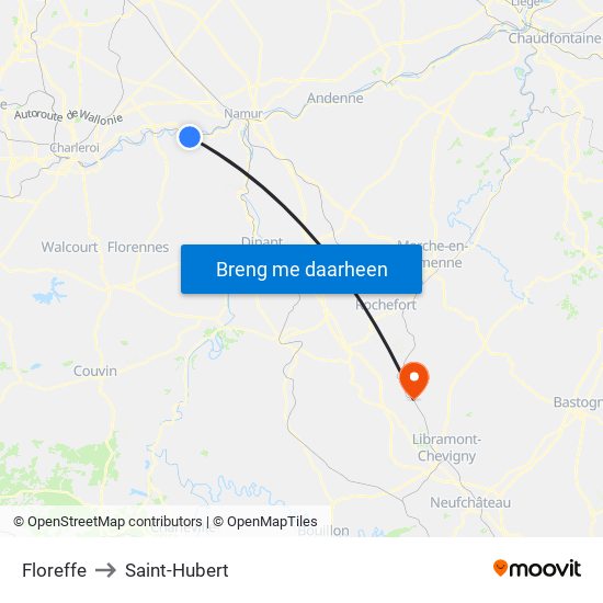 Floreffe to Saint-Hubert map