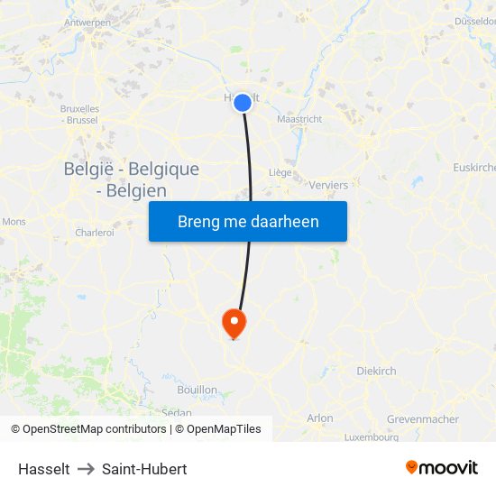 Hasselt to Saint-Hubert map