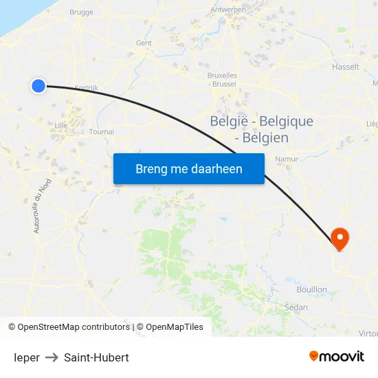 Ieper to Saint-Hubert map