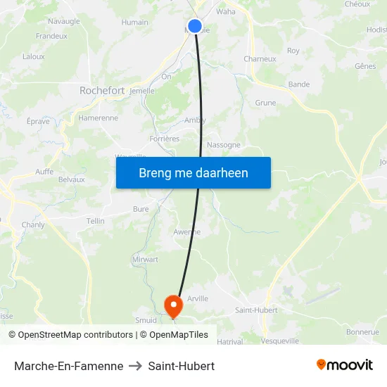 Marche-En-Famenne to Saint-Hubert map