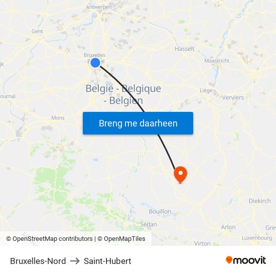 Bruxelles-Nord to Saint-Hubert map