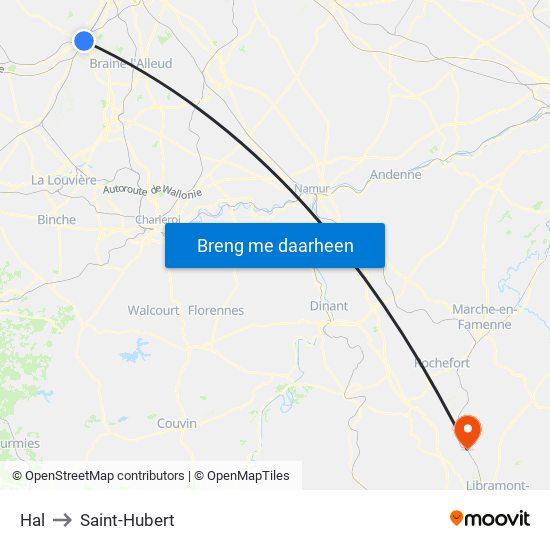 Hal to Saint-Hubert map