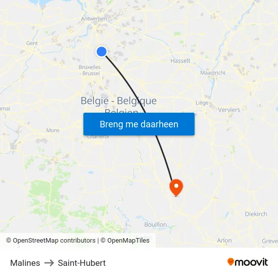 Malines to Saint-Hubert map