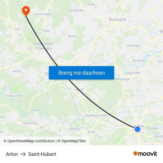 Arlon to Saint-Hubert map