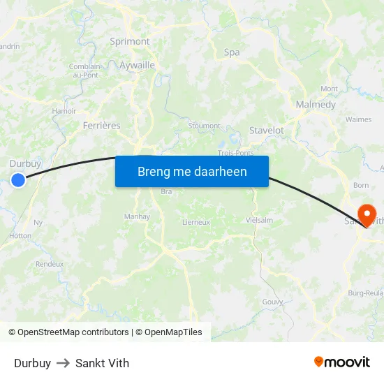 Durbuy to Sankt Vith map