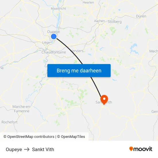 Oupeye to Sankt Vith map