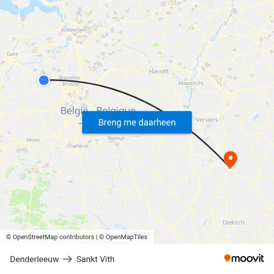 Denderleeuw to Sankt Vith map