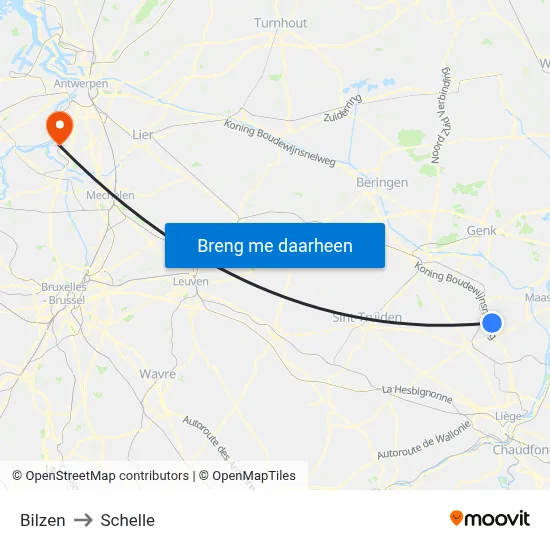 Bilzen to Schelle map