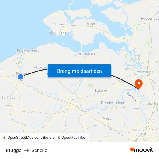 Brugge to Schelle map