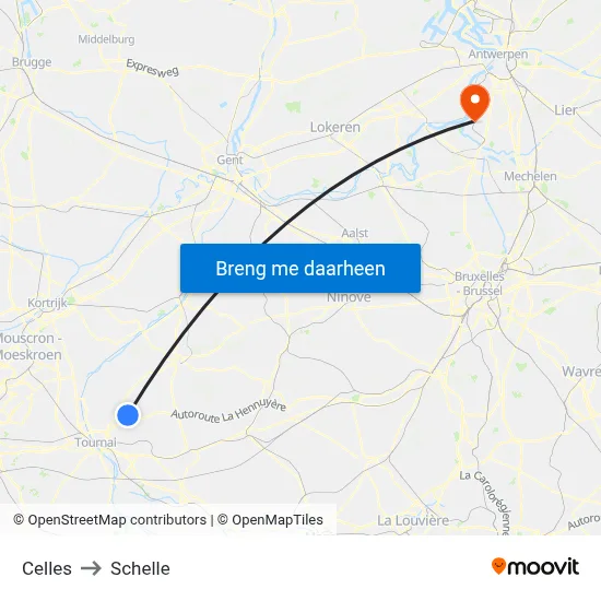 Celles to Schelle map