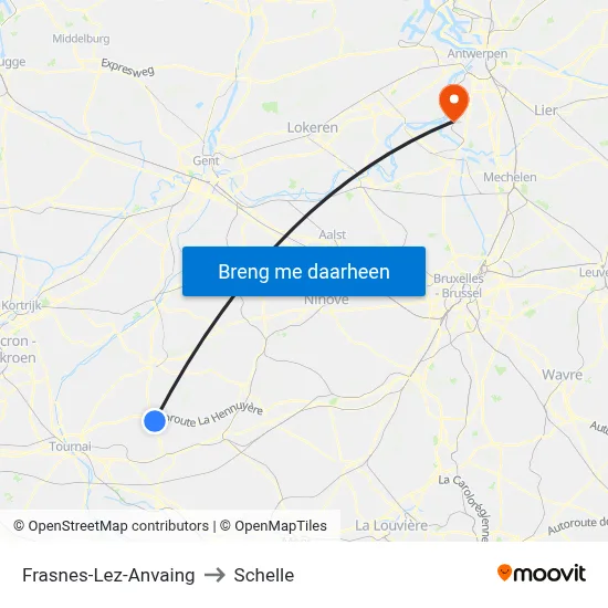 Frasnes-Lez-Anvaing to Schelle map
