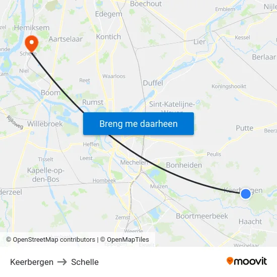 Keerbergen to Schelle map