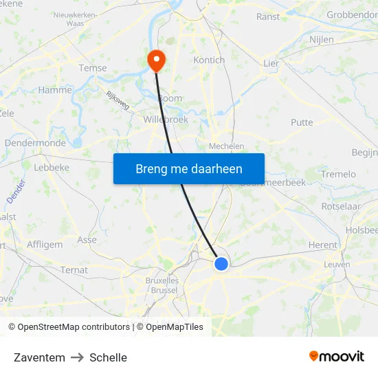 Zaventem to Schelle map