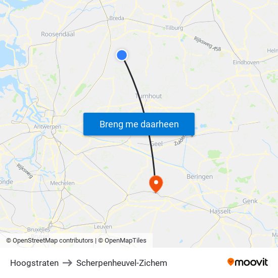 Hoogstraten to Scherpenheuvel-Zichem map