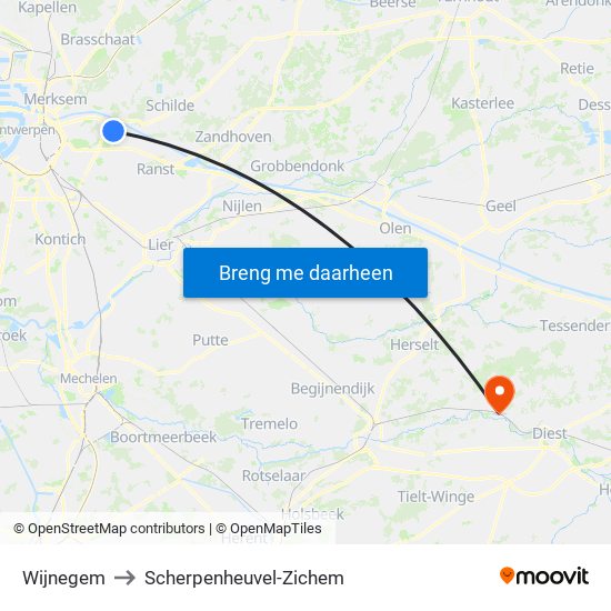 Wijnegem to Scherpenheuvel-Zichem map