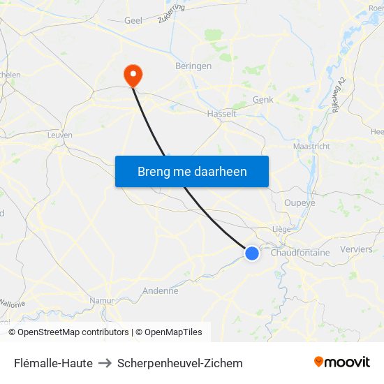 Flémalle-Haute to Scherpenheuvel-Zichem map