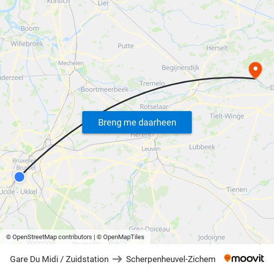 Gare Du Midi / Zuidstation to Scherpenheuvel-Zichem map