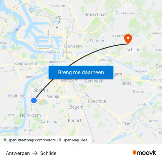 Antwerpen to Schilde map
