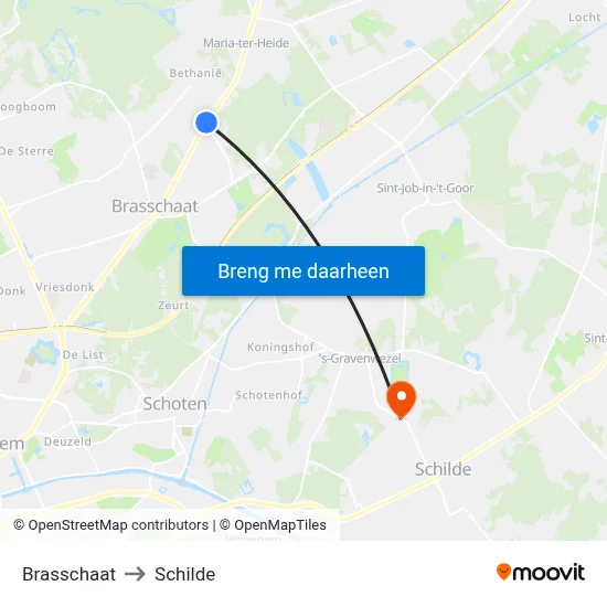 Brasschaat to Schilde map
