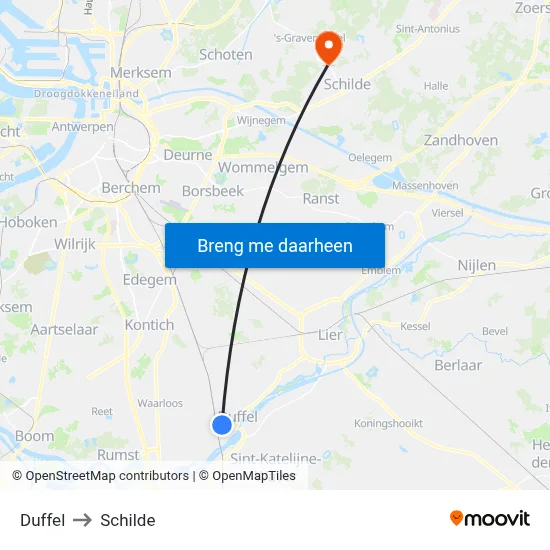 Duffel to Schilde map