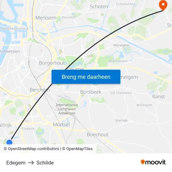 Edegem to Schilde map