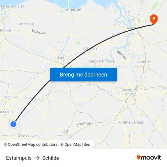 Estaimpuis to Schilde map