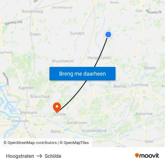 Hoogstraten to Schilde map