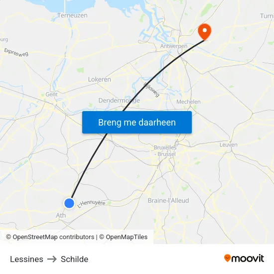 Lessines to Schilde map