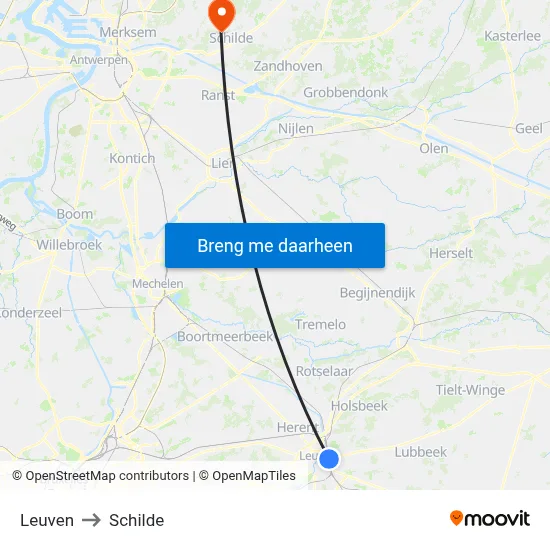 Leuven to Schilde map