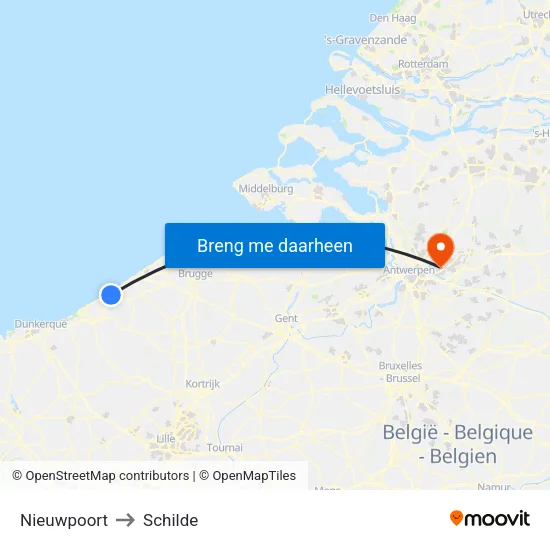 Nieuwpoort to Schilde map