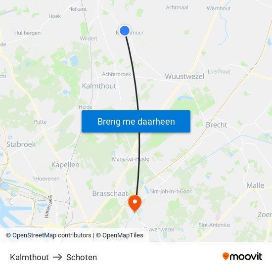 Kalmthout to Schoten map