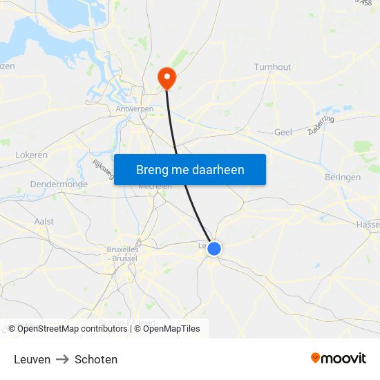 Leuven to Schoten map