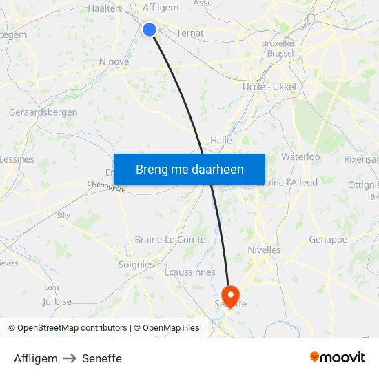 Affligem to Seneffe map