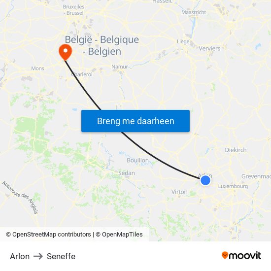 Arlon to Seneffe map