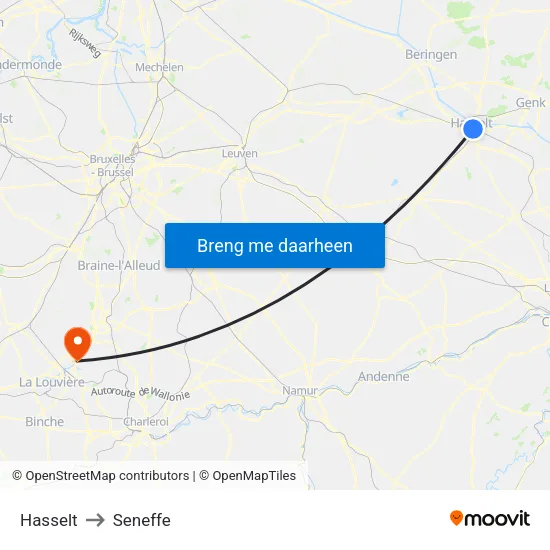 Hasselt to Seneffe map