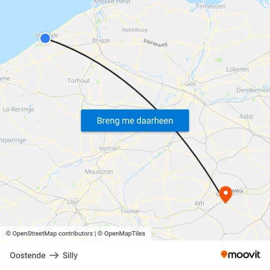 Oostende to Silly map