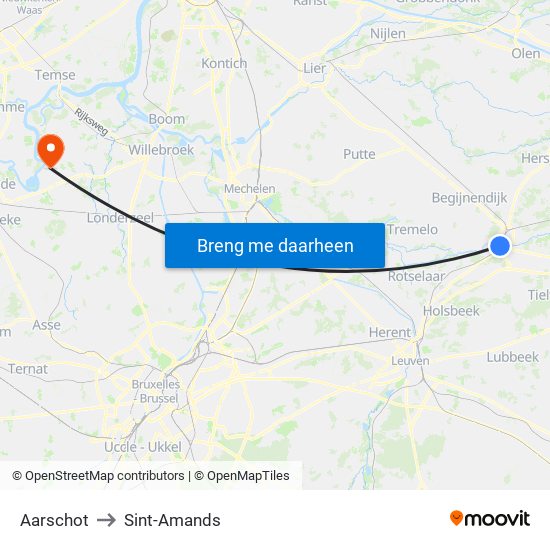 Aarschot to Sint-Amands map