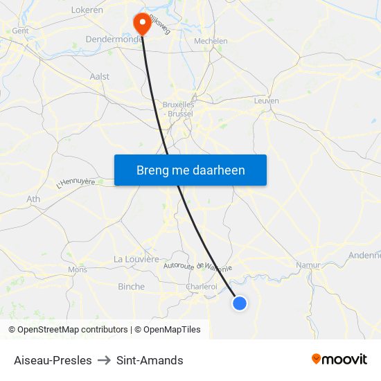 Aiseau-Presles to Sint-Amands map
